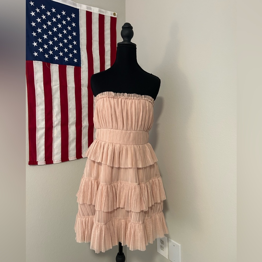 Lovers & Friends Strapless Tiered Ruffle Blush Pink Dress (BARLOW MINI DRESS)